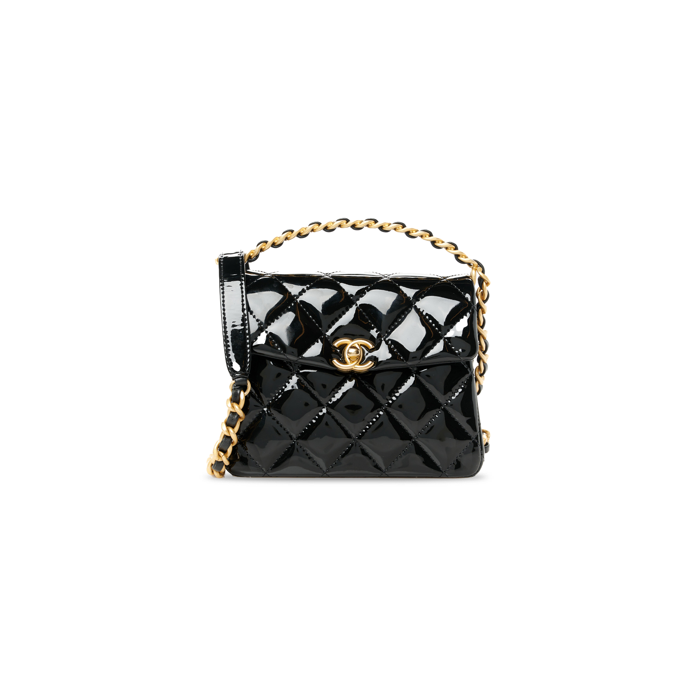 CHANEL MASTER PATENT QUILTED 31 RUE CAMBON MINI TOP HANDLE FLAP AS4472 (19*15*7cm)